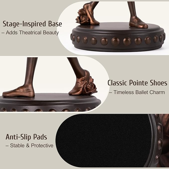 Ballerina Figurines, Ballerina Dancer Statues Resin Sculpture Vintage Home Decor, Ballet Dance Girl Ornament for Shelves Home Office Decor (Bronze)