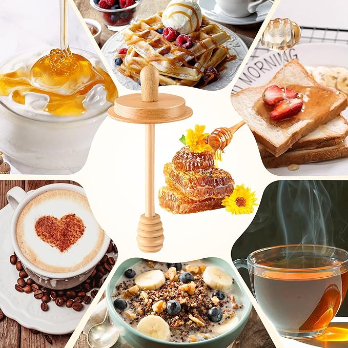 2pcs Wooden Honey Dippers, Honey Spoon Wooden Stick for Regular Mouth Mason Jars, Wood Spoon and Lid for Regular Mouth 16 oz Mason, Ball Jars (Only Dippers Lid)