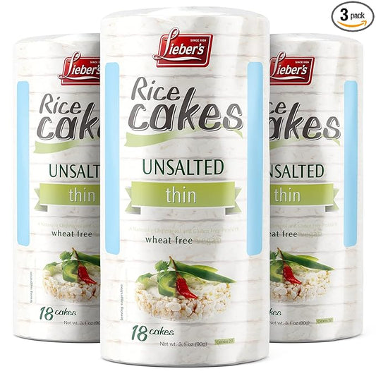 LIEBERS Rice Cakes, Kosher Certified Snack, Dairy Free, Wheat Free, Gluten Free, And Vegan options (pack of 3) (Unsalted)