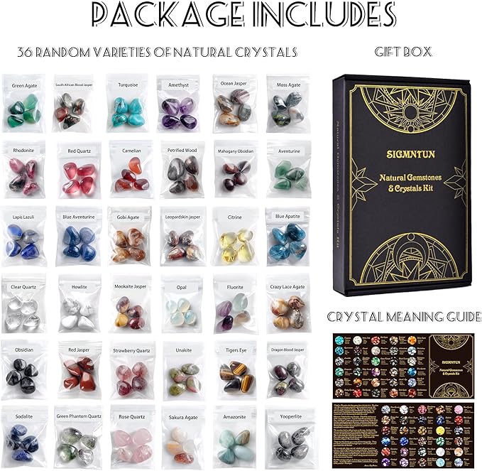 Polished Healing Crystal Stones Set – 36 Different Natural Gemstone Types, 2.5 lbs of 0.6" Tumbled Decorative Rocks Collection for Chakra, Meditation, Reiki, Energy Work, Crafts, Gifts