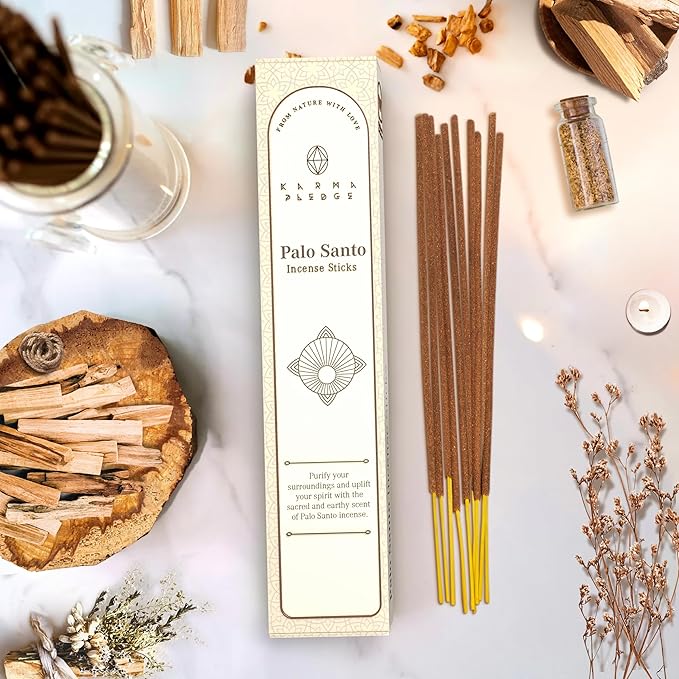 Palo Santo Incense Sticks, Organic Hand Dipped Incense, Natural Herbs & Aromatic Ingredients, Contain 40 Sticks Inside, Burn Time 45-60 Min, Spiritual Gifts, Incense by Karma Pledge