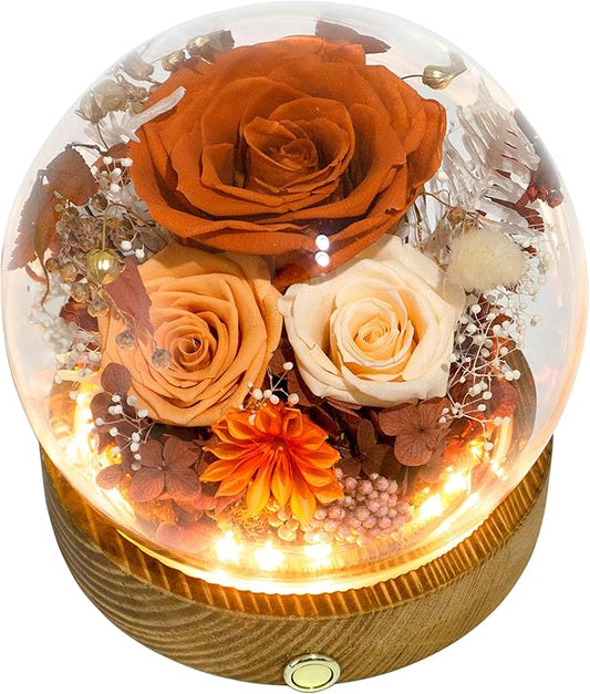 Valley of Rain & Forest Long-Lasting Real Flowers, Unique Floral Gift For You to Send Love for All Occasions, for Indoor Decoration (Orange Rose & Champagne Rose - Fall Themed)