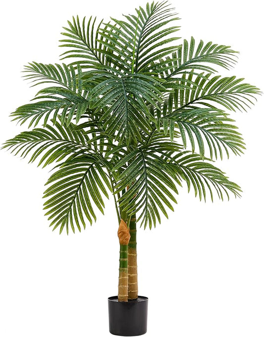 Artificial Palm Tree Indoor Plant Tall Fake Tropical Palm Tree in Pot with Real Bark Design Faux Areca Palm Tree for Home Office Living Room Bedroom Farmhouse Modern Outdoor Decor (13 Leaves 4 FT)