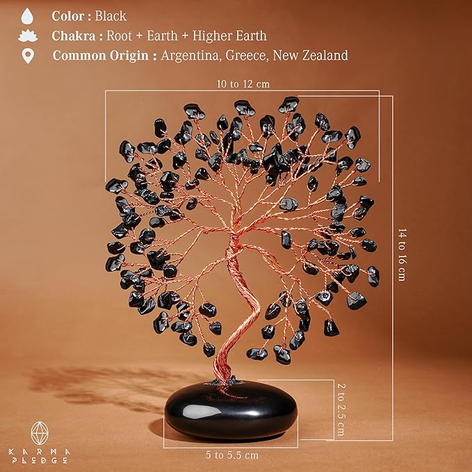 KARMAPLEDGE Black Obsidian Crystal Tree of Life Gifts for Women, Home and Office Desk Decor, 7 Chakra Reiki Healing, Tree for Positive Energy, Good Luck, Money, Meditation, Birthday Gifts