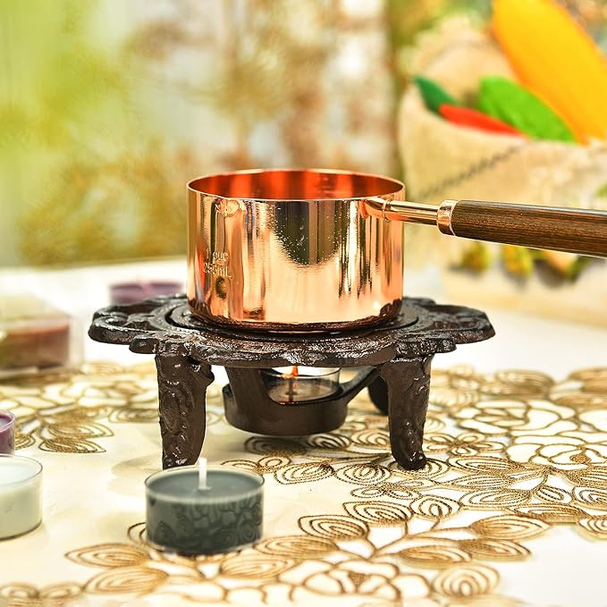 Sungmor Cast Iron Teapot Warmer Dish Cups Heater Pot Trivet - Rustic & Graceful Pattern Design with Tealight Holder - Heavy Duty & Decorative Candle Holder Stands for Heat Food Coffee Milk or Tea