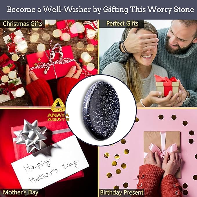 Blue Goldstone Worry Stones – Crystal Thumb Worry Stone for Anxiety, Stress – Relaxing and Soothing Balance Stones for Meditation, Stress Relief – Healing Stones and Crystals for Men and Women