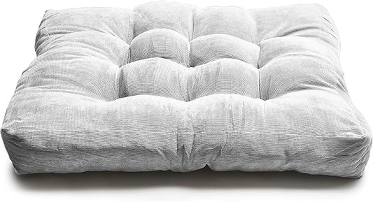 LANITI 24” Inch Extra Large Floor Cushions Tufted Floor Pillow for Adults Square Meditation Ultimate Comfort Oversized Pillows for Floor Cushion (Grey)