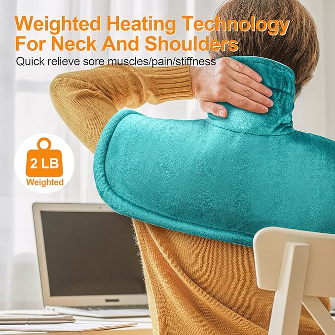 Heating Pad for Neck and Shoulders and Back, Christmas Birthday Gifts for Women Mom Wife Men Dad, Mothers Day Gifts, Weighted Neck and Shoulder Heating Pads, 6 Heat Settings 4 Auto-Off,17"x23" Blue