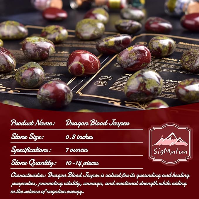 Polished Stone Set Dragon Blood Jasper Crystals, 0.8" Handpicked Tumbled Gemstones Rocks, Pebbles for Reiki, Chakra, Healing, Home Decor