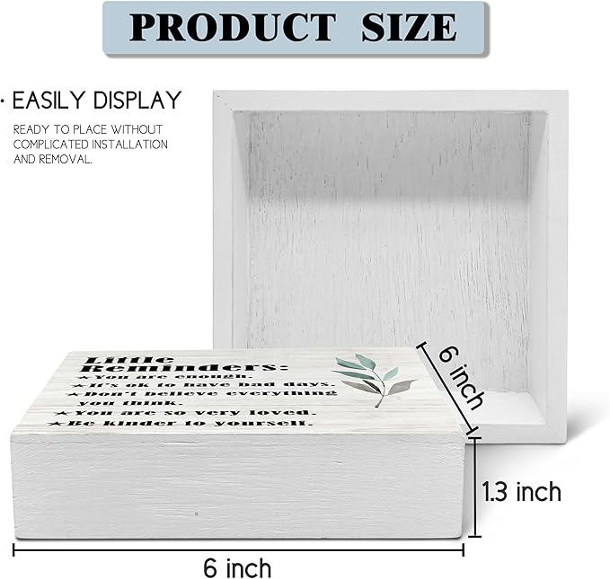 SRADMO Inspirational Little Reminders Wood Box Sign Desk Decor 6x6, Inspirational Desk Decor, College Motivational Positive Affirmation Gifts Box Sign For Office Home Dorm Tabletop Shelf Decoration