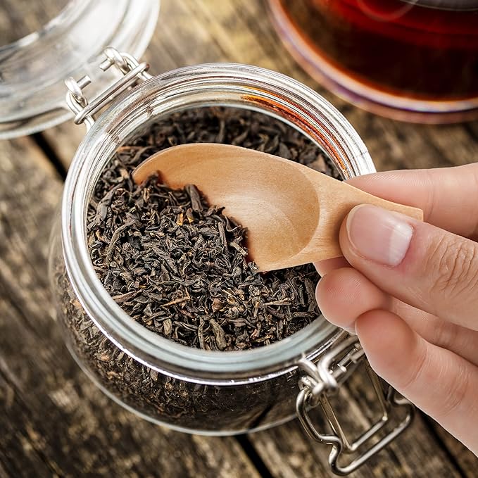 NUOMI 4 Pack Wooden Scoop for Jars, Mini Wood Spoons with Short Handle for Salt, Tea, Coffee Beans, Candy, Milk Powder, Spice, Natural Color