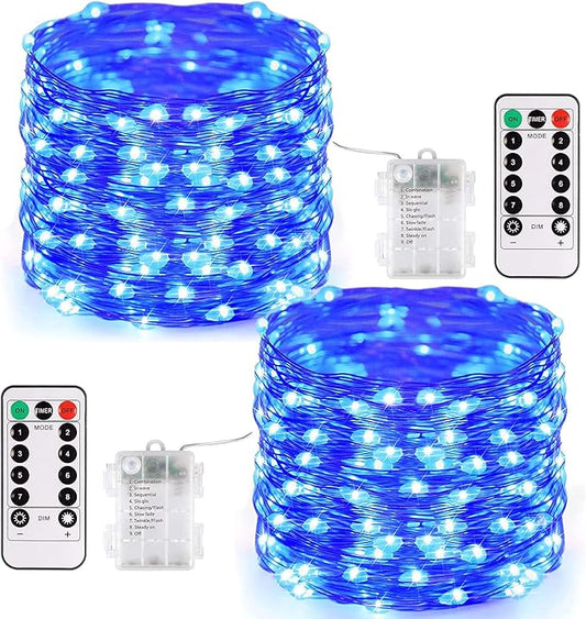 JMEXSUSS 2 Pack Blue Fairy Lights Battery Operated, Total 400 LED 132ft Christmas Twinkle Fairy Lights with Remote, 8 Modes Blue String Lights for Christmas Tree Bedroom Wreath Fireplace Decor
