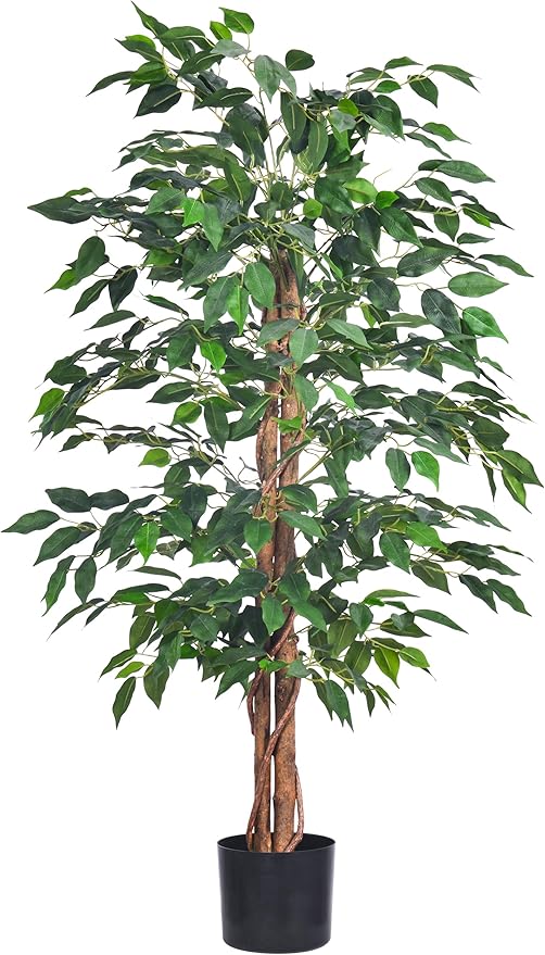 Artificial Ficus Tree 4FT Faux Silk Plants with Sturdy Plastic Nursery Pot,Fake Ficus Trees for Home Office Farmhouse Indoor Outdoor Decor Perfect Housewarming Gift (4FT-1Pack)