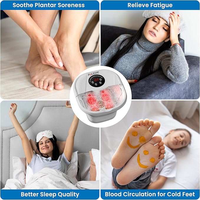 Collapsible Foot Spa Bath Massager with 2025 Upgraded Rotary Shiatsu Taiji Pad for Comfort, Heat, Remote Control, Water Jet, Infrared, and Pedicure for Stress Relief - White