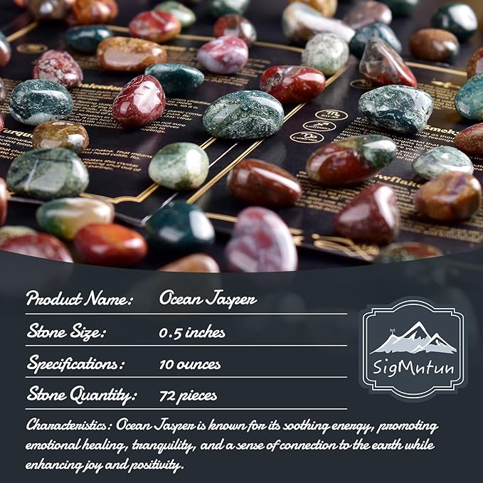 Polished Ocean Jasper Crystal Stone Set - 72 Pcs, 0.5" 10 oz Handpicked Natural Tumbled Gemstones Rocks, Pebbles for Reiki, Chakra, Healing, Home Decor