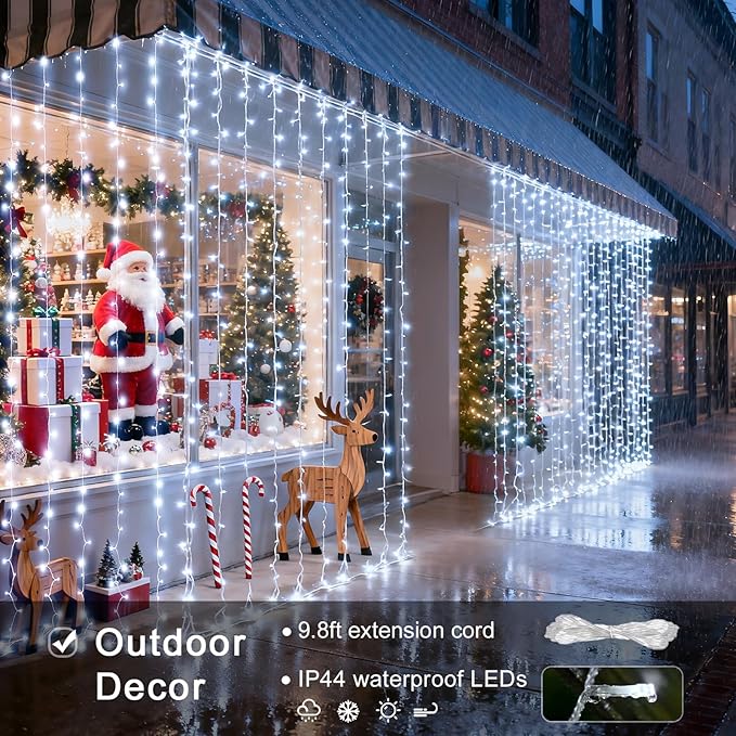 JMEXSUSS 300 LED 9.8x9.8Ft Curtain Lights Indoor with Remote, White Christmas Lights Plug in, 8 Modes White String Lights for Bedroom Wall Wedding Reception Dorm Party Backdrop Window Outdoor Decor