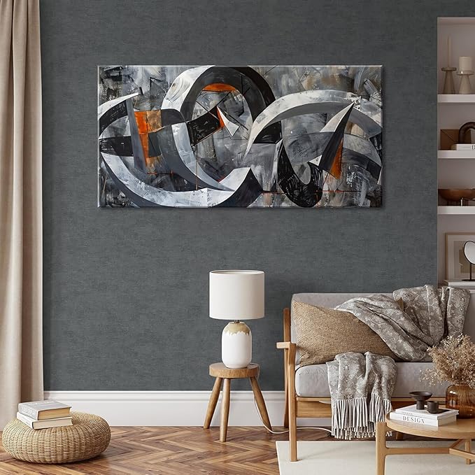 ZESTRILIA Abstract Black and White Wall Art for Living Room Office Gray Canvas Painting Prints Large Artwork Dining Bedroom Decor Extra Large (58x28 Inches)