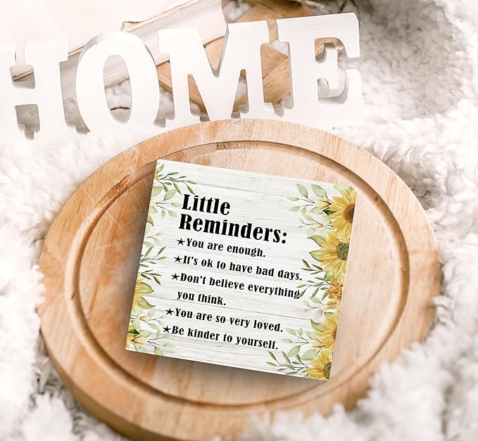 SRADMO Inspirational Little Reminders Wood Box Sign Desk Decor, Inspirational Desk Decor, College Motivational Positive Affirmation Gifts Box Sign For Office Home Dorm Tabletop Decoration(Yellow)