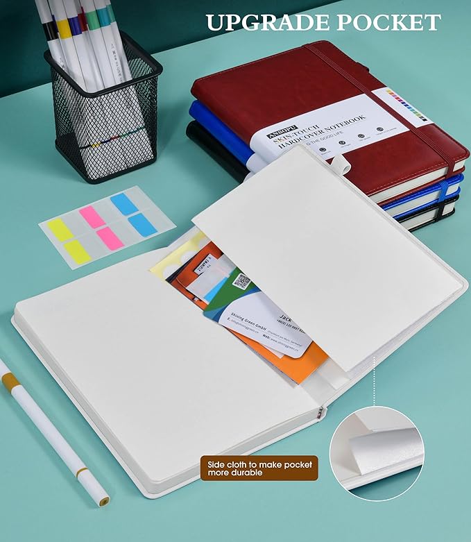 Lined Journal Notebook for Writing, A5 100 GSM Thick Paper, Leather Hardcover Journal for Woman Men, Travel Journal Diary 160 Pages(5.75'' X 8.38'' White)