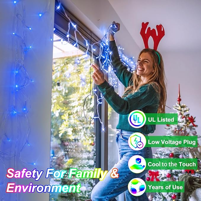 82FT 810 LED Outdoor Christmas Lights - 180 Ice Drops, 12 Pro Modes with Timer Memory & Brightness, Waterproof Hanging Ice String Light for Holiday Wedding Garden Fence House Decor (Blue)