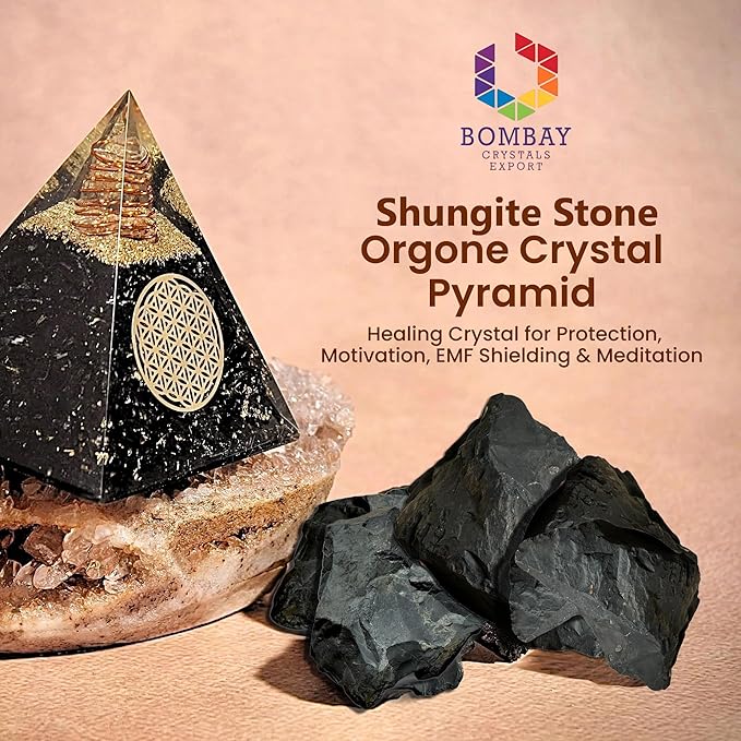 Orgone Shungite pyramid like Black Tourmaline Orgone Pyramid Crystal Energy Decor with Quartz & Copper Sacred Geometry Desk Accent or Gift Handcrafted Spiritual Pyramid