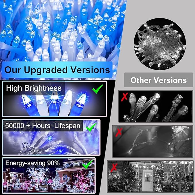 1500 LED 470FT Christmas String Lights Outdoor, 12 Pro Modes and Timer Memory & Brightness, Plug in Waterproof Clear Wire Twinkle Light for for Xmas Yard Tree Wedding Party Decor (Blue & White)