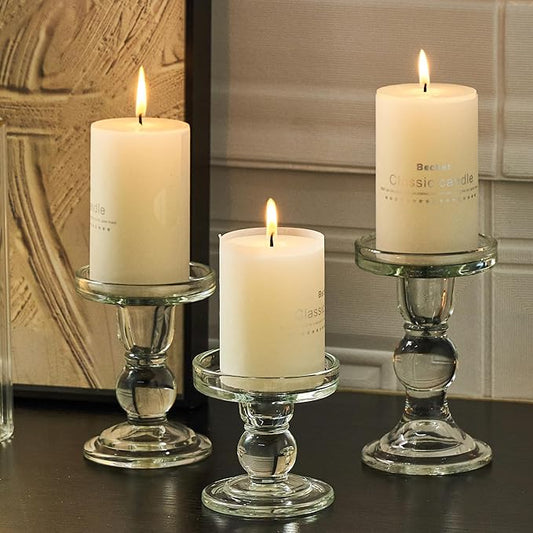 3 Pcs Clear Candle Holder, Glass Pillar Candle Holder Set for Taper Candlestick Pillar(Clear)