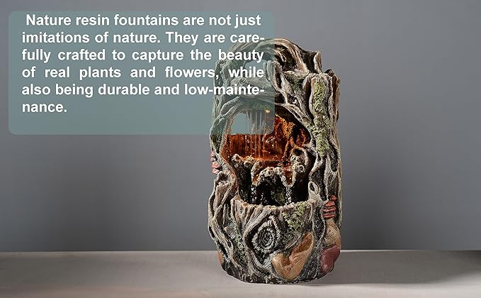 Tabletop Water Fountain, Home Décor Soothing Sound Machine with Automatic Pump, Nature Tree Stump Resin and for Indoor Zen Relaxation for Office, Living Room, or Bedroom Décor