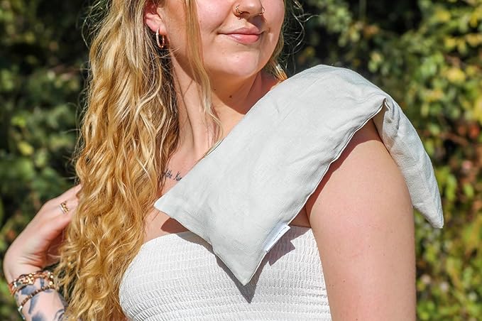 Sacksy Thyme Microwave Heating Pad - 100% Linen Cover, Unscented, Size 18x7, Comforting Heat Pad for Cramps, Back,Neck,Shoulders, Leg Pain, Hot Microwavable Heat Pack, Color: Natural, Made in USA