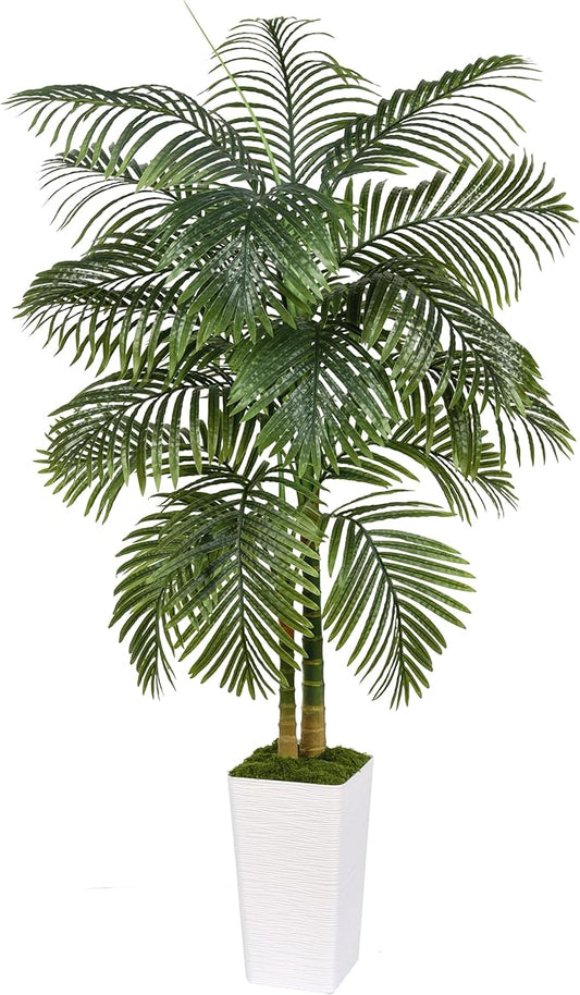 Artificial Palm Tree Indoor Plant Tall Fake Tropical Palm Tree in Pot with Real Bark Design Faux Areca Palm Tree for Home Office Living Room Bedroom Farmhouse Modern Outdoor Decor (13 Leaves 5 FT)