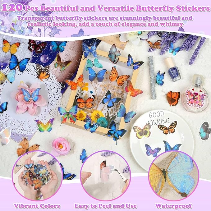 300 Pcs Pressed Dried Flowers with Butterfly Stickers for Crafts, Real Pressed Wildflowers Dry Leaves Bulk with Tweezer for Resin Jewelry Molds, Candle Soap Making, Scrapbook, Bookmark, Nails Decor