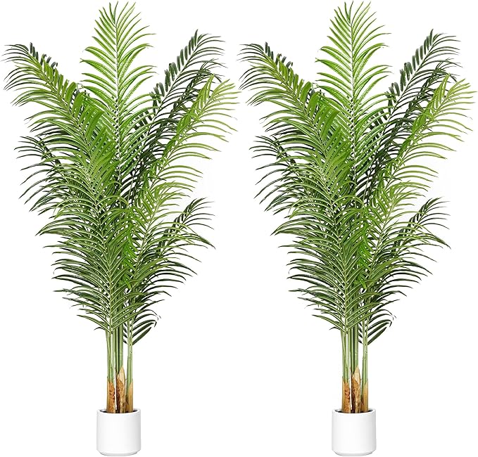 Artificial Palm Tree for Home Decor Indoor 6Ft Large Tall Fake Plants Faux Tropical Areca Palm Silk Floor Plant in Pot Living Room Office Garden Decoration Housewarming Gift (2, 6 Feet)