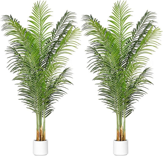Artificial Palm Tree for Home Decor Indoor 6Ft Large Tall Fake Plants Faux Tropical Areca Palm Silk Floor Plant in Pot Living Room Office Garden Decoration Housewarming Gift (2, 6 Feet)