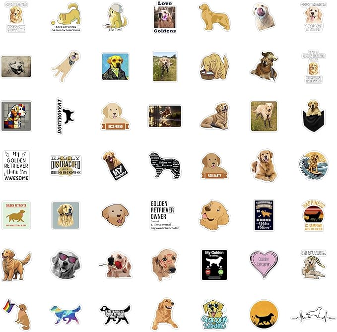 BulbaCraft 100Pcs Golden Retriever Stickers for Water Bottle and Laptop - Golden Retriever Party Favors & Decorations, Waterproof Vinyl Decals, Cute Dog and Pet Stickers, Gifts for Women & Men
