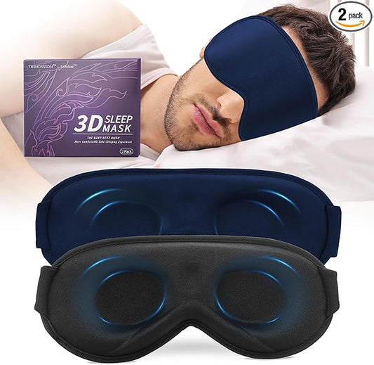 3D Sleep Mask for Men&Women, 2 Pack Contour Eye Masks for Sleep, Side Sleeping Mask for Men&Women, Blackout Eye Mask for Sleeping Eye Mask, Airplane Travel Essentials, Meditation Black & Dark-Blue