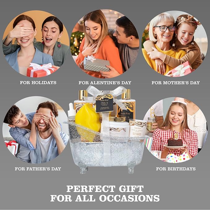 Spa Gift Basket, Luxury bath kit Christmas Gifts for Women, Bath and Body Almond Milk Vanilla Spa Gifts for Women, Bath Gift Set Shower Gel, Scent Lotion, Lip Mask, Birthday Holiday Bridal Shower