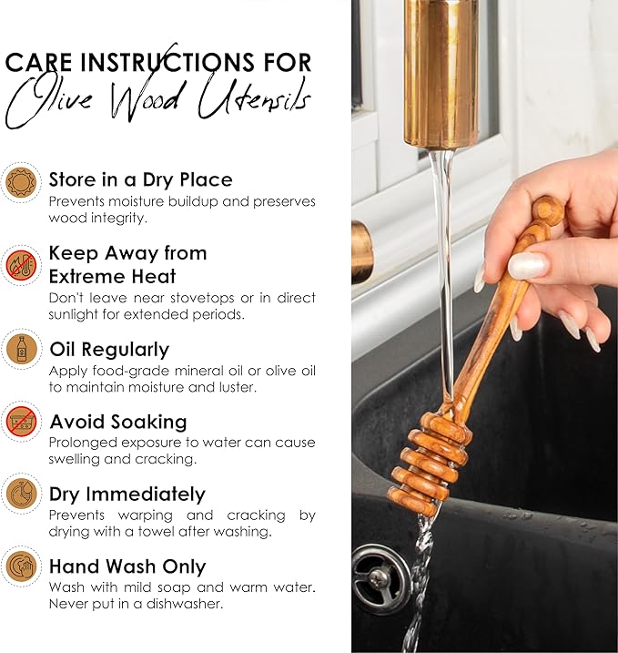 Olive Wood Honey Dipper Stick – 5.9 Inch Natural Handmade Honey Stirrer Wand for Jars, Tea, Coffee, Cooking, Drizzling, Spreading – Eco-Friendly Kitchen Tool