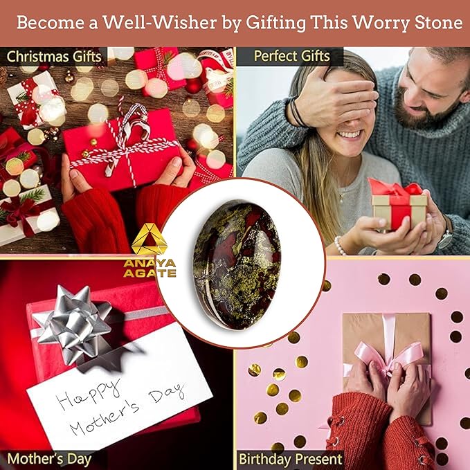 Dragon Bloodstone Worry Stones – Crystal Thumb Worry Stone for Anguish, Stress – Relaxing & Soothing Balance Stones for Meditation, Relief – Healing Stones & Crystals for Men, Women
