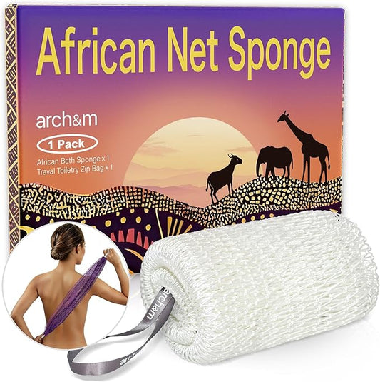 African Net Sponge Afro Scrub - Authentic African Wash Cloths Exfoliating Body Sponges for Showering Back Scrubber Exfoliator Shower Loofah for Body Care Bath Accessories Off-White by ARCH&M