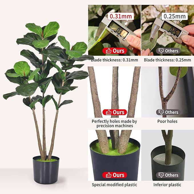 Artificial Fiddle Leaf Fig Tree, 5Ft Faux Floor Plants Fake Tropical Tree with Pot for Indoor Outdoor Office House Living Room Home Decor