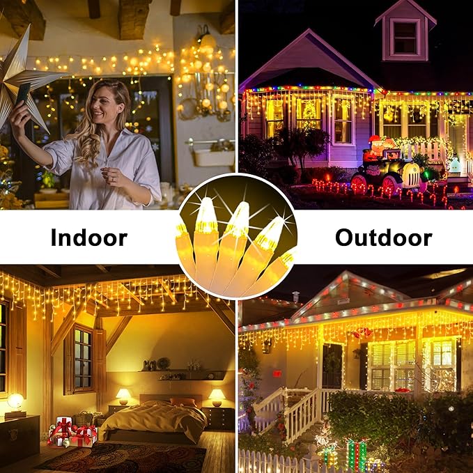 50FT 504 LED Outdoor Christmas Lights - 112 Ice Drops, 12 Pro Modes with Timer Memory & Brightness, Waterproof Hanging Ice String Light for Holiday Wedding Garden Fence House Decor (Warm White)