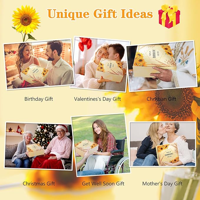 14PCS Sunflower Gifts Sending Sunshine Box, Self Care Gifts Get Well Soon Gifts Basket for Women, Relaxing Spa Gifts Care Package w/Blanket Mothers Day Gifts for Mom Wife, Girlfriend, Sister, Her