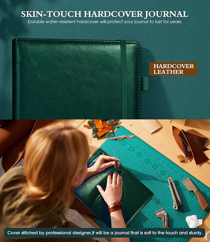 Lined Journal Notebook for Writing, A5 100 GSM Thick Paper, Leather Hardcover Journal for Woman Men, Travel Journal Diary 160 Pages(5.75'' X 8.38'' Darkgreen)