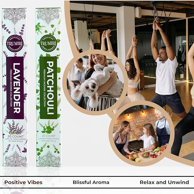 Trumiri Incense Sticks - Combo Pack of 40 Insence-Sticks - 20 Lavender + 20 Patchouli - Insenses - Insents - Incents - Inscense - Incence - Incienso - All Natural Incense Sticks