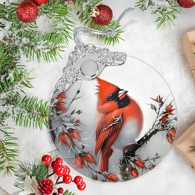 Christmas Ornaments - Stained Glass Cardinal Decor - Tree Ornament - Cardinal Gifts