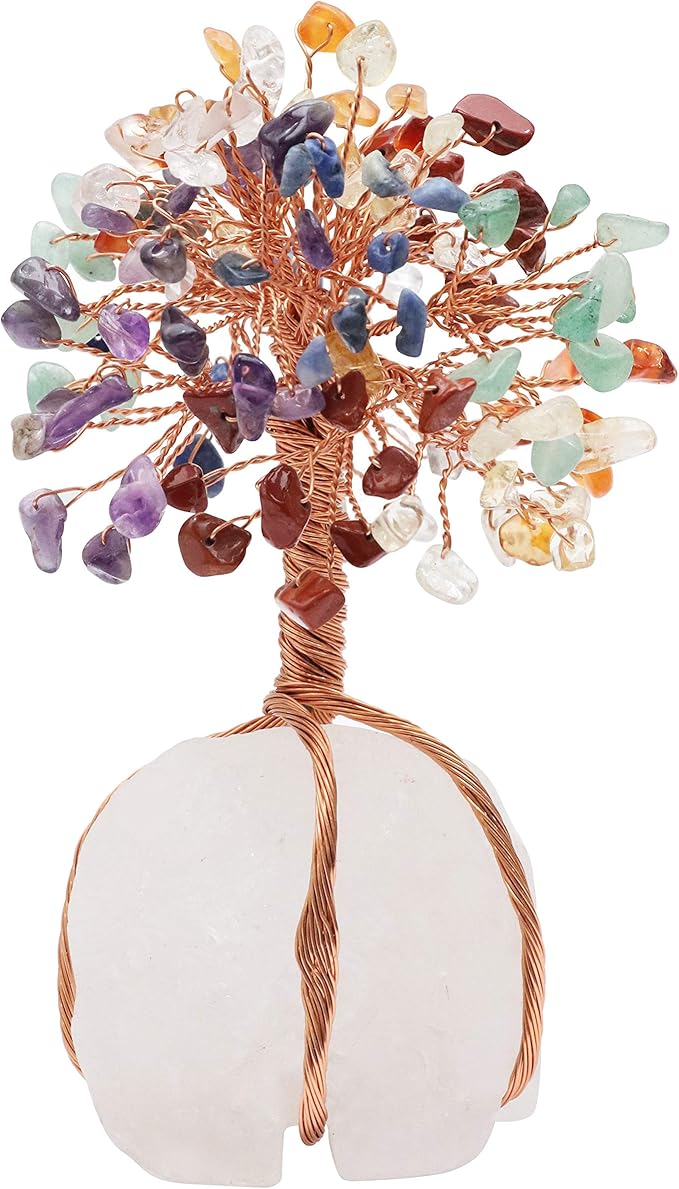 7 Chakra Crystal Tree of Life with Quartz Base – Crystal Room & Home Decor, Cute Home Birthday Gifts for Men & Crystals and Healing Stones for Women Mom Sister Gemstone Tree for Shelf & Bedroom Decor