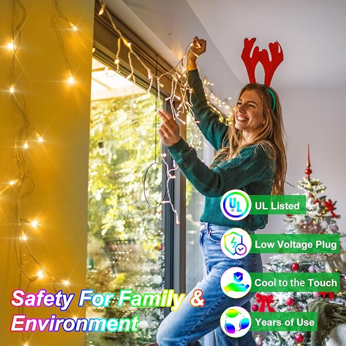 82FT 810 LED Outdoor Christmas Lights - 180 Ice Drops, 12 Pro Modes with Timer Memory & Brightness, Waterproof Hanging Ice String Light for Holiday Wedding Garden Fence House Decor (Warm White)