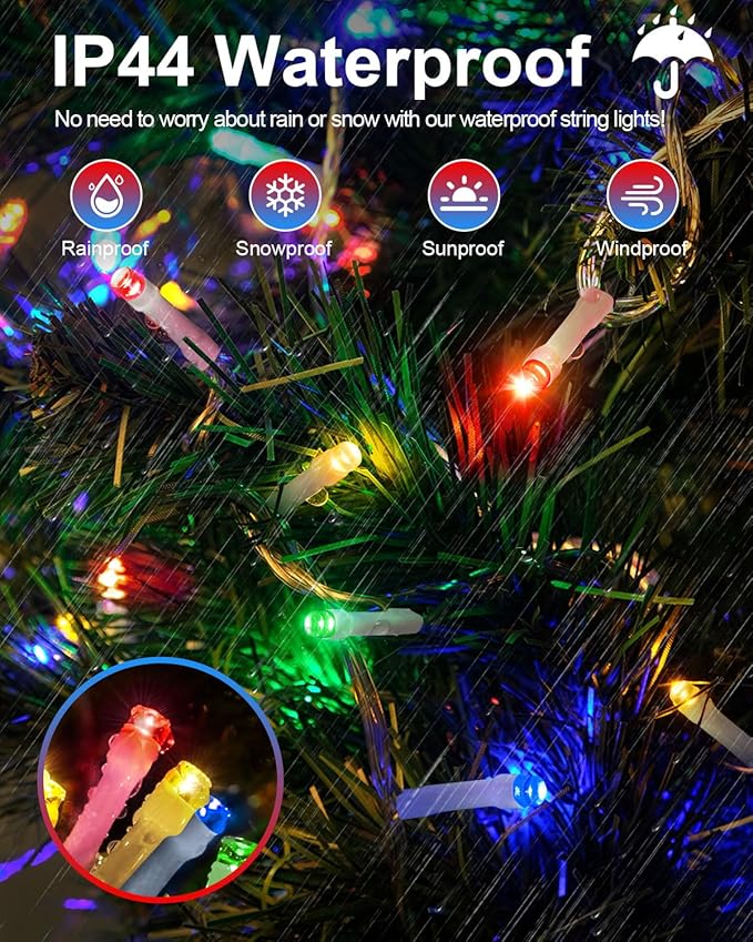 Multicolor Christmas String Lights,Total 250FT 760 LED Indoor Outdoor Clear Wire, Christmas Lights for Bedroom, Timer & Memory, Plug in Fairy Lights for Tree Outside Xmas Holiday Decorations