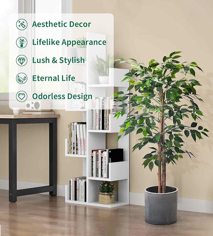 2Packs 4FT Artificial Ficus Trees with Realistic Leaves and Natural Trunk, Faux Ficus Tree with Sturdy Plastic Nursery Pot, Fake Ficus Tree for Office Home Farmhouse for Indoor Outdoor Decor