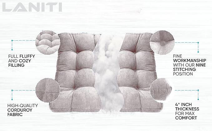 LANITI 24” Inch Extra Large Floor Cushions Tufted Floor Pillow for Adults Square Meditation Ultimate Comfort Oversized Pillows for Floor Cushion (Grey)